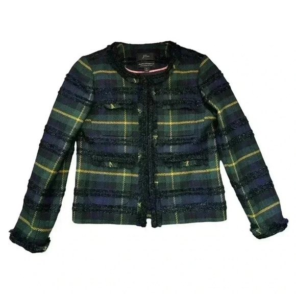 J. Crew Lady Jacket Tweed Blazer Black Watch Plaid 0 Party Festive Holiday Dress - Picture 5 of 16